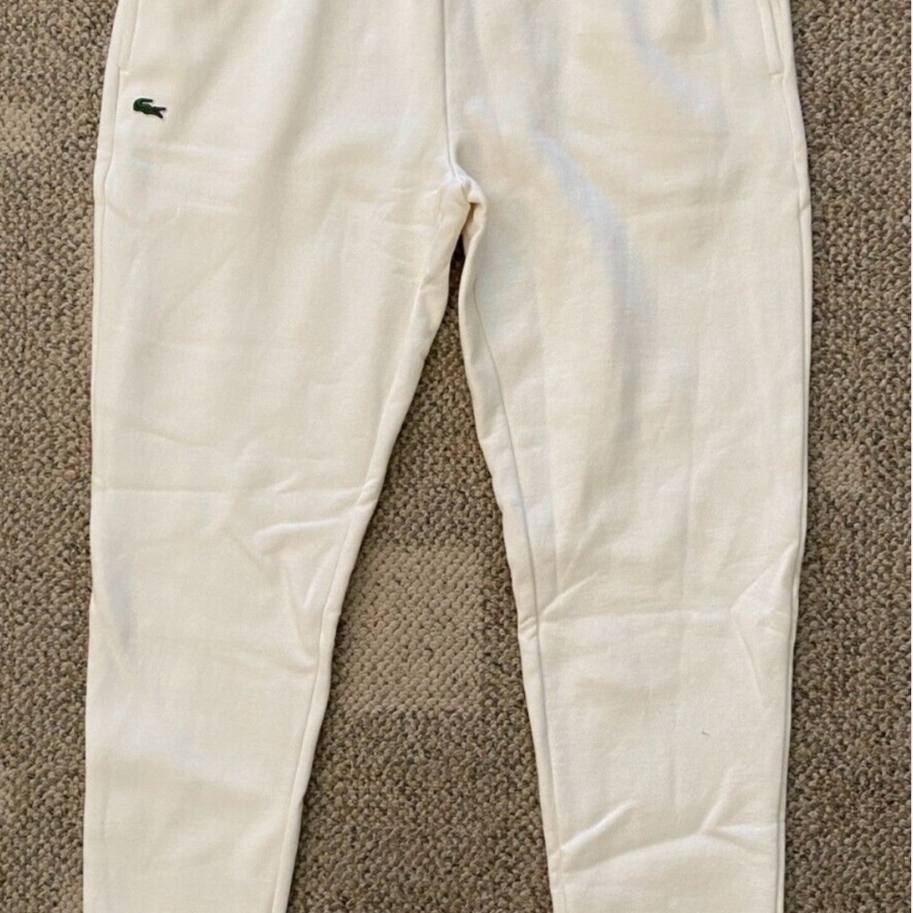 Lacoste Off-White Joggers with Green Logo